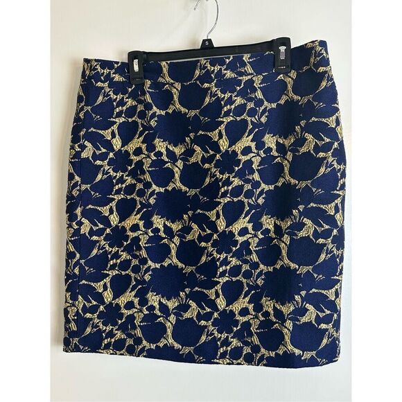 J Crew size 16 blue and gold wool jacquard skirt - Picture 1 of 5